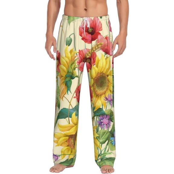 Balery Men'S Sunflower Cornflower Poppy Pants,Sleepwear Pants,Pajama Pants,Pj Bottoms Drawstring And Pockets-Medium