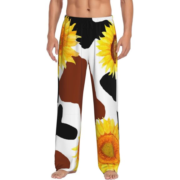Balery Men'S Sunflower Cow Pants,Sleepwear Pants,Pajama Pants,Pj Bottoms Drawstring And Pockets-Small