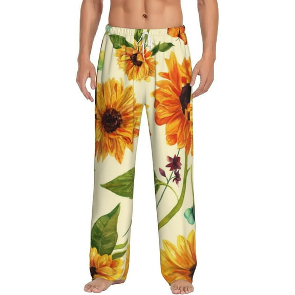 Balery Men'S Sunflowers And Butterflies Pants,Sleepwear Pants,Pajama Pants,Pj Bottoms Drawstring And Pockets-Small
