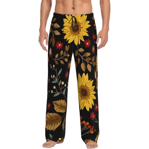 Balery Men'S Sunflowers Leaves Pants,Sleepwear Pants,Pajama Pants,Pj Bottoms Drawstring And Pockets-Medium