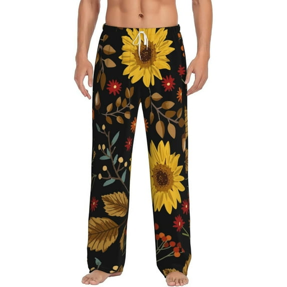 Balery Men'S Sunflowers Leaves Pants,Sleepwear Pants,Pajama Pants,Pj Bottoms Drawstring And Pockets-X-Large