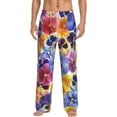 thumbnail image 1 of Balery Men'S The Garden Tricolor Pansy Flower Pants,Sleepwear Pants,Pajama Pants,Pj Bottoms Drawstring And Pockets-Large, 1 of 9