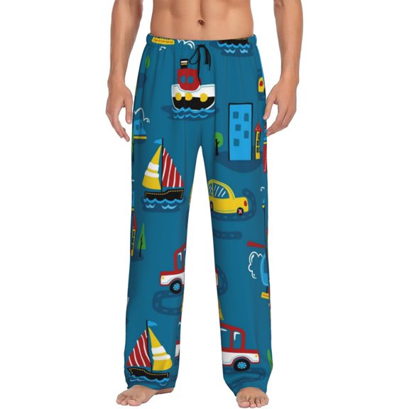 Balery Men'S Transportations With Buildings Pants,Sleepwear Pants,Pajama Pants,Pj Bottoms Drawstring And Pockets-Small