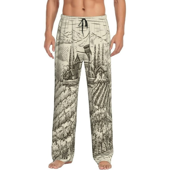 Balery Men'S Vineyard Landscape Pants,Sleepwear Pants,Pajama Pants,Pj Bottoms Drawstring And Pockets-X-Large