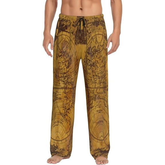 Balery Men'S Vintage Map Pants,Sleepwear Pants,Pajama Pants,Pj Bottoms Drawstring And Pockets-Small