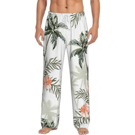 Balery Men'S Vintage Palm Trees Pants,Sleepwear Pants,Pajama Pants,Pj Bottoms Drawstring And Pockets-Large