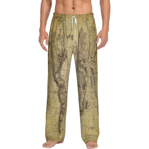 Balery Men'S Vintage World Map Pants,Sleepwear Pants,Pajama Pants,Pj Bottoms Drawstring And Pockets-Small