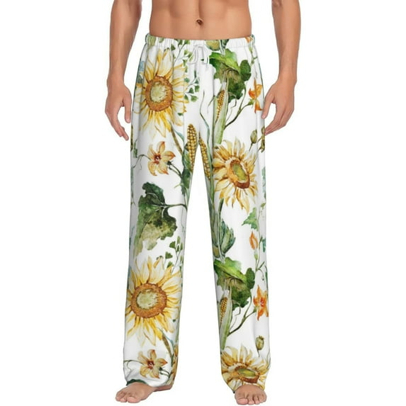 Balery Men'S Watercolor Bright Sunflowers Pants,Sleepwear Pants,Pajama Pants,Pj Bottoms Drawstring And Pockets-Small