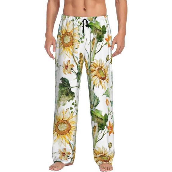 Balery Men'S Watercolor Bright Sunflowers Pants,Sleepwear Pants,Pajama Pants,Pj Bottoms Drawstring And Pockets-Small