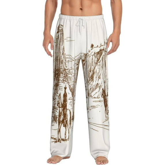Balery Men'S Western Desert Cowboys Pants,Sleepwear Pants,Pajama Pants,Pj Bottoms Drawstring And Pockets-Small