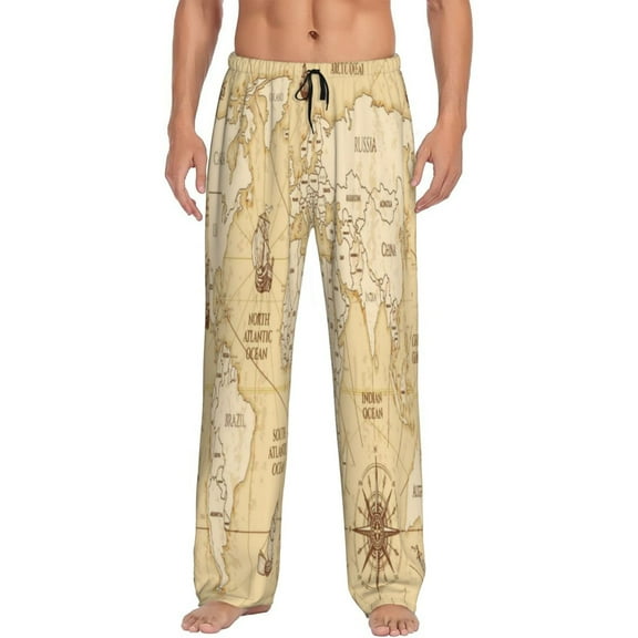 Balery Men'S World Map Pants,Sleepwear Pants,Pajama Pants,Pj Bottoms Drawstring And Pockets-Small