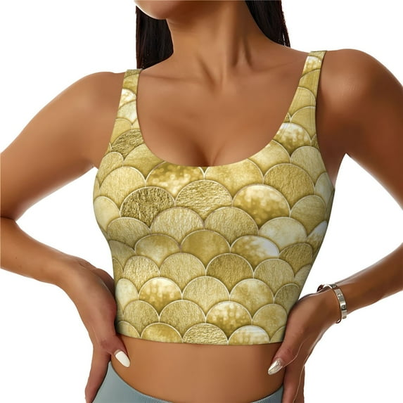 Balery Mermaid Fish Scale Pattern Racerback Sports Bras for Women - Padded Seamless High Impact Support for Yoga Gym Workout Fitness-Medium