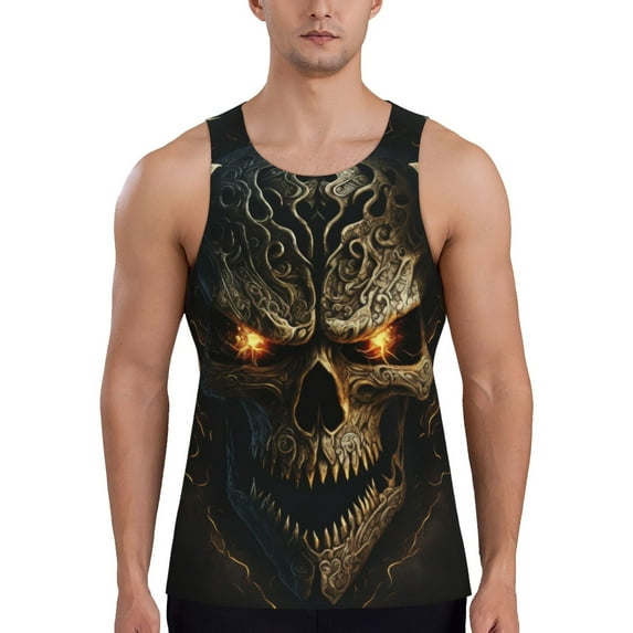 Balery Metal Evil Skull Pattern Men's Workout Tank Top Gym Muscle Tee Fitness Bodybuilding Sleeveless T Shirt Quick Dry Fit Muscle Tank Top Slim-Fit Tank-Medium