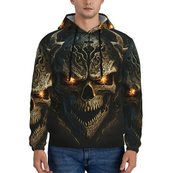 Balery Metal Evil Skull Pattern Mens Hoodie Kangaroo Pocket Hoodie Pullover Hooded Sweatshirt Ideal for Daily Wear Travel and Home-3X-Large
