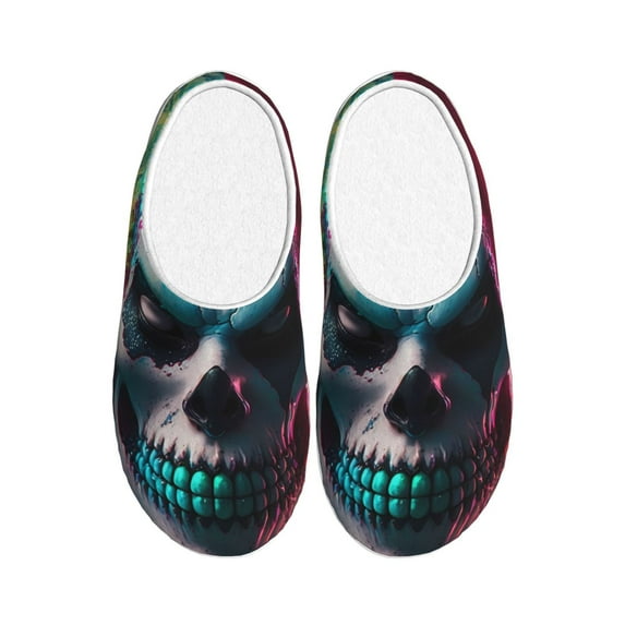 Balery Modern Abstract Colorful Skull A Pattern Women's Fuzzy Memory Foam Slippers Fluffy Winter House Shoes Indoor and Outdoor-37/38