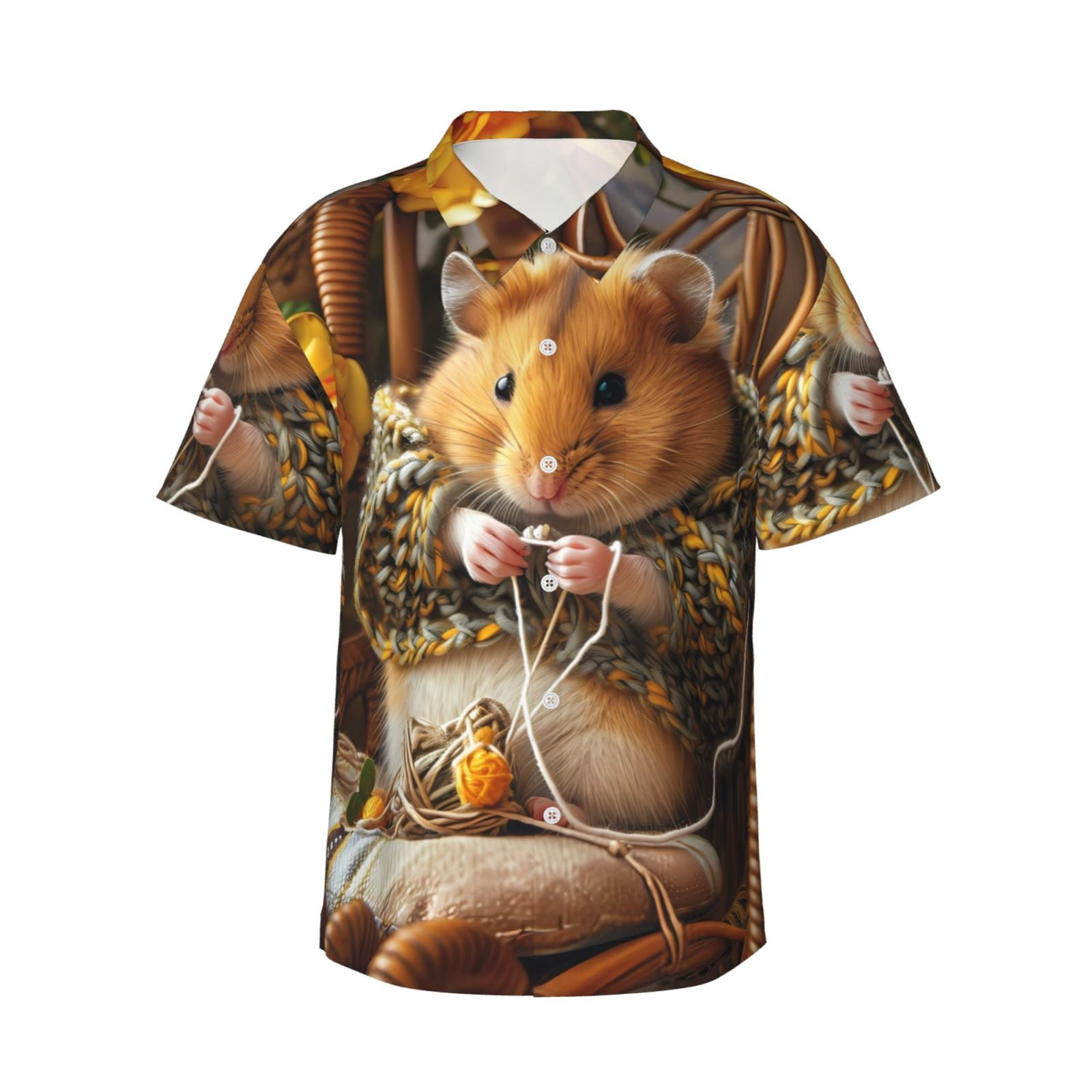 Balery Modern Floral Guinea Pig Print Men's Hawaiian Shirts Short ...