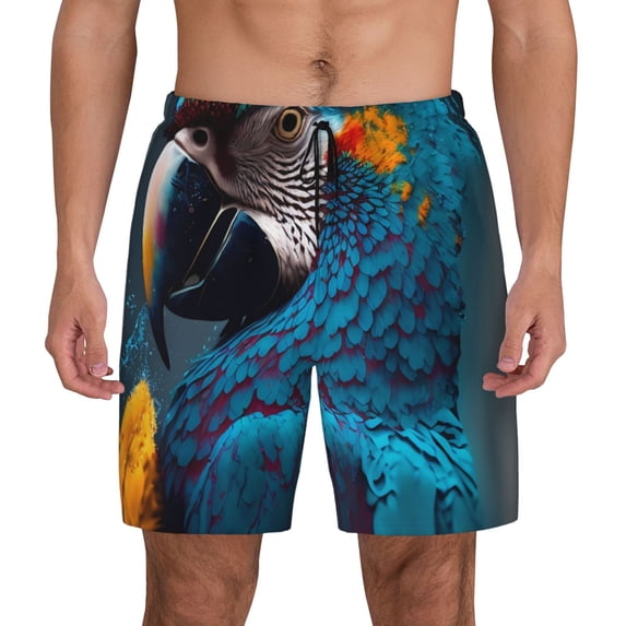 Balery Modern Style Blue Parrot Mens Swim Trunks Swim Shorts for Men Quick Dry Inseam Beach Shorts with Compression Liner Pocket-Medium