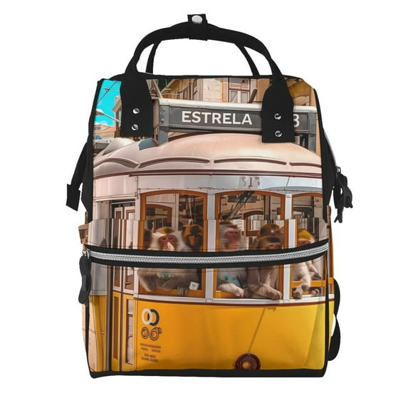 Balery Modern Urban Monkey Mummy Backpack - Waterproof Twill Canvas, Large Capacity Diaper Bag with Multiple Pockets and Adjustable Straps