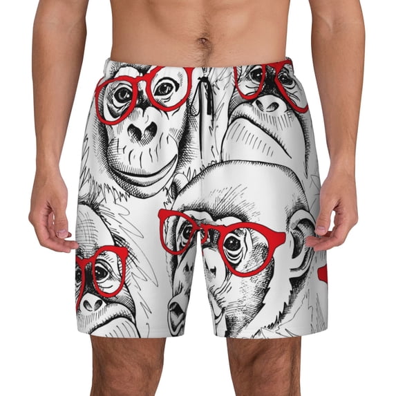 Balery Monkey Mens Swim Trunks Swim Shorts for Men Quick Dry Inseam Beach Shorts with Compression Liner Pocket-Medium