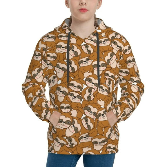 Balery Monkey Sloth Pattern Boys Hoodie, Youth Pullover Hooded Sweatshirt, Kangaroo Pocket Hoodie for Kids Girls -Small