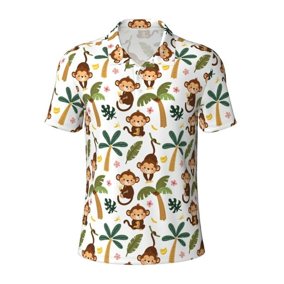 Balery Monkeys Swinging from Palms Printed Men’s Short Sleeve Polo Shirt, Midweight Men's Shirt,Golf Polo shirts -3X-Large