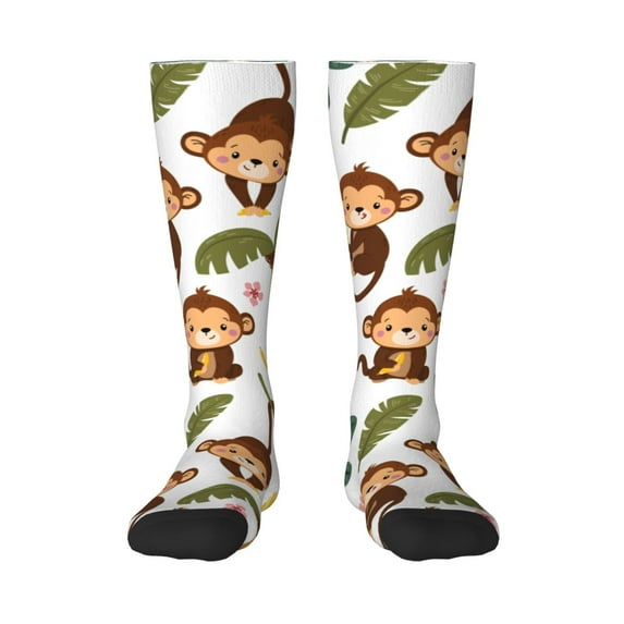 Balery Monkeys Swinging from Palms Printed Novelty Socks Men's Women's Crew Socks Sports Socks Knee High Socks Cotton Socks Quirky and Cool Socks