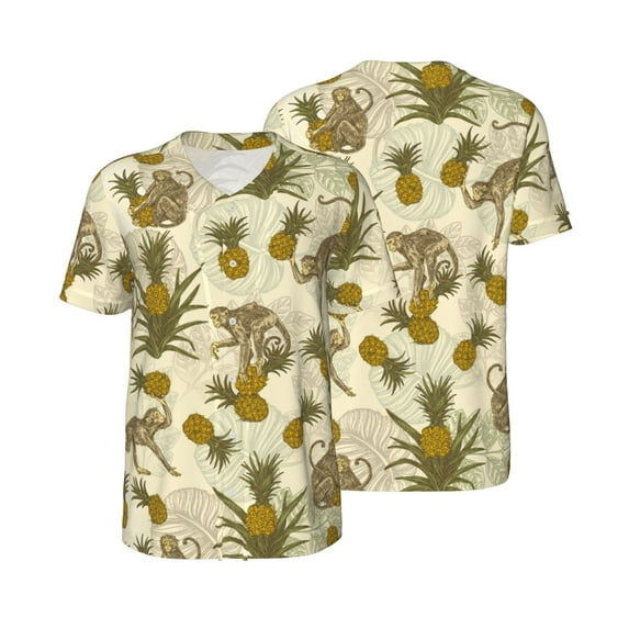 Balery Monkeys and Pinealpples Baseball Jersey for Men Casual Button Down Shirts Short Sleeve Active Team Sports Uniform-Medium