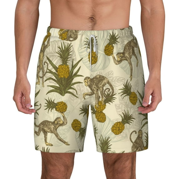 Balery Monkeys and Pinealpples Mens Swim Trunks Swim Shorts for Men Quick Dry Inseam Beach Shorts with Compression Liner Pocket-XX-Large