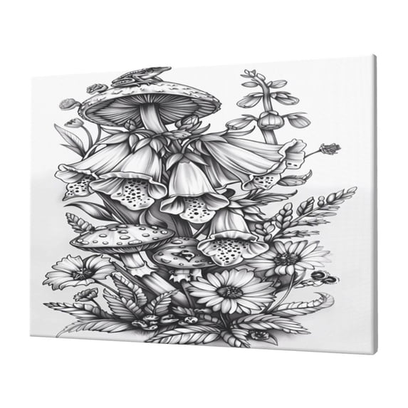 Balery Monochrome Botanical Illustration Pattern Canvas Decorative Picture – 30x40in Premium Wall Art, Modern Canvas Print for Home Decor（Horizontal）