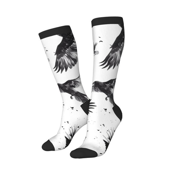 Balery Monochrome Flying Ravens Printed Novelty Socks Men's Women's Crew Socks Sports Socks Knee High Socks Cotton Socks Quirky and Cool Socks