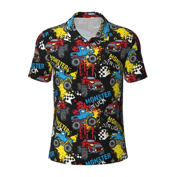 Balery Monster Car Printed Men’s Short Sleeve Polo Shirt, Midweight Men's Shirt,Golf Polo shirts -XX-Large