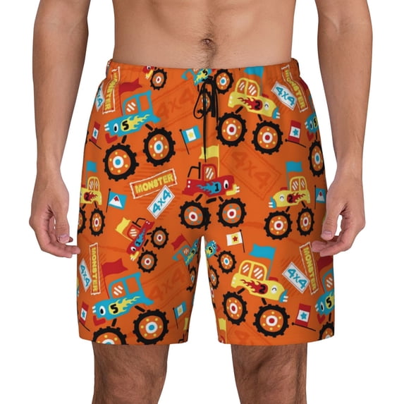 Balery Monster Truck,Truck Cartoon Mens Swim Trunks Swim Shorts for Men Quick Dry Inseam Beach Shorts with Compression Liner Pocket-Medium