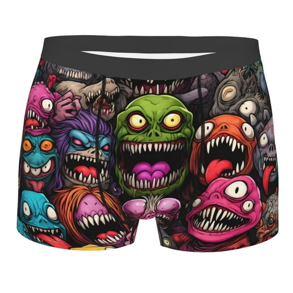 Balery Monstrous Cartoon Characters Men's Boxer Briefs, Soft and Breathable Cotton Underwear with nylon Waistband-Large