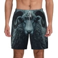 thumbnail image 1 of Balery Moody Ram Portrait Mens Swim Trunks Swim Shorts for Men Quick Dry Inseam Beach Shorts with Compression Liner Pocket-Small, 1 of 9