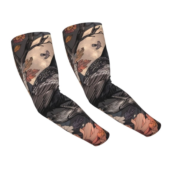 Balery Moonlit Crow Blossoms Cooling Arm Sleeves for Men & Women – Breathable, Moisture-Wicking Arm Sleeves for Women, Men & Kids