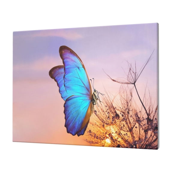 Balery Morpho butterfly and dandelion Pattern Canvas Decorative Picture – 30x40in Premium Wall Art, Modern Canvas Print for Home Decor（Horizontal）