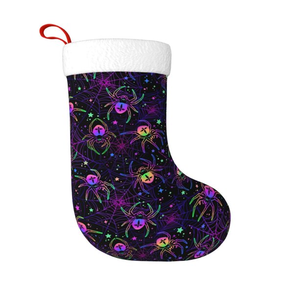 Balery Multi-colored Spiders Pattern Christmas Stockings with Initials, 18" Large Knit Christmas Stocking,Xmas Stocking for Kids, Holiday and Family Stocking