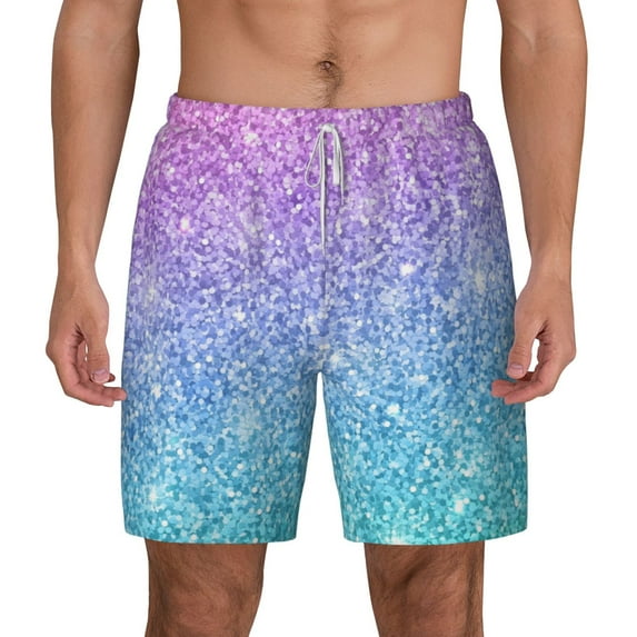 Balery Multicolor Glitter Mens Swim Trunks Swim Shorts for Men Quick Dry Inseam Beach Shorts with Compression Liner Pocket-Medium