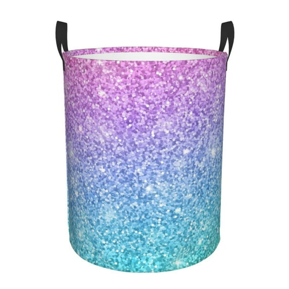 Balery Multicolor Glitter Round Laundry Basket with Handles Waterproof Freestanding Laundry Hamper for Clothes Toys in the Dorm and Family-Medium