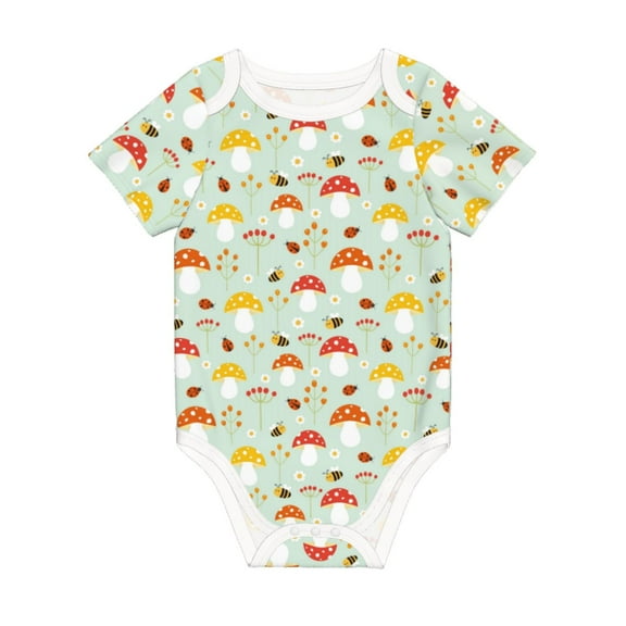 Balery Mushroom Bee Pattern Baby Climbing Clothes Infant Bodysuit Cute Infant Bodysuit Baby Romper-18 Months