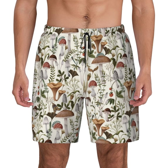 Balery Mushroom Garnish Mens Swim Trunks Swim Shorts for Men Quick Dry Inseam Beach Shorts with Compression Liner Pocket-Medium