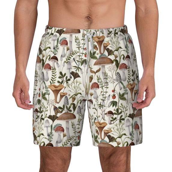 Balery Mushroom Garnish Mens Swim Trunks Swim Shorts for Men Quick Dry Inseam Beach Shorts with Compression Liner Pocket-X-Large