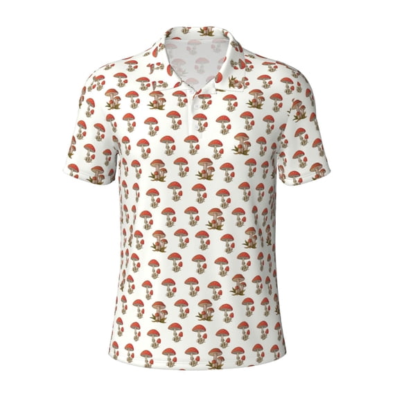 Balery Mushroom Printed Men’s Short Sleeve Polo Shirt, Midweight Men's Shirt,Golf Polo shirts -XX-Large
