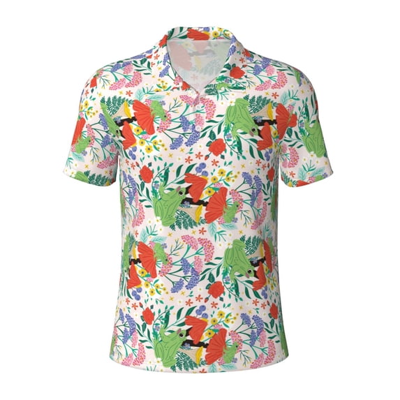 Balery Mushroom and Frogs Printed Men’s Short Sleeve Polo Shirt, Midweight Men's Shirt,Golf Polo shirts -