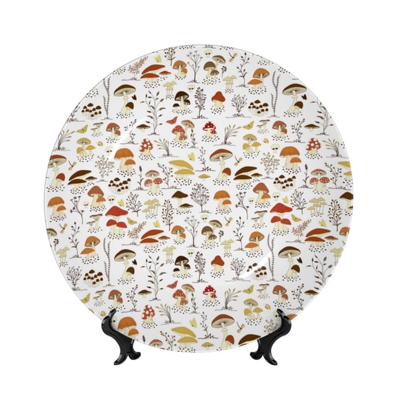 Balery Mushrooms And Butterflies Print Bone China Decorative Plate Ceramic Dinner Plates Art Crafts with Display Stand-8in