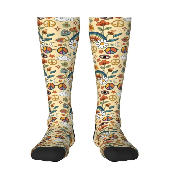 Balery Mushrooms And Rainbows Peace Fun Novelty Socks Men'S Women'S Crew Socks Funny Crazy Novelty Socks Quirky And Cool Socks