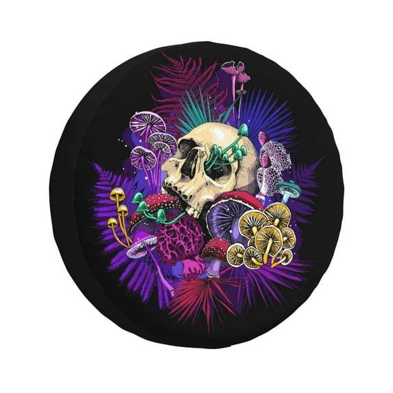 Balery Mushrooms And Skulltire Cover Waterproof Dust-Proof, Universal Spare Wheel Tire Cover For Trailer, Rv, Suv Truck And Vehicle Camper Accessories-15 Inch