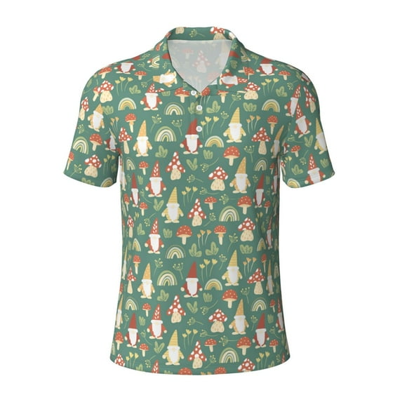 Balery Mushrooms Gnome Printed Men’s Short Sleeve Polo Shirt, Midweight Men's Shirt,Golf Polo shirts -4X-Large