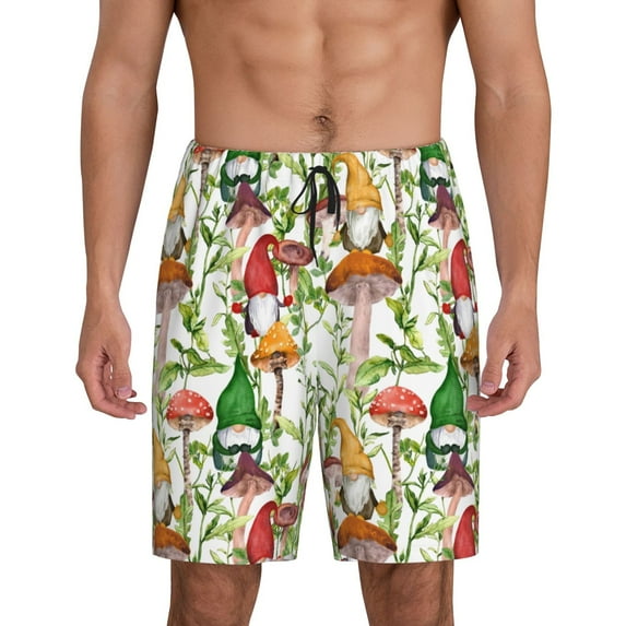 Balery Mushrooms Gnomes Men's Cotton Knit Pajama Shorts Waistband & Pockets,Short Pajama Pants-3X-Large