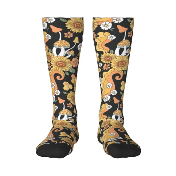 Balery Mushrooms Honeycomb Printed Novelty Socks Men's Women's Crew Socks Sports Socks Knee High Socks Cotton Socks Quirky and Cool Socks